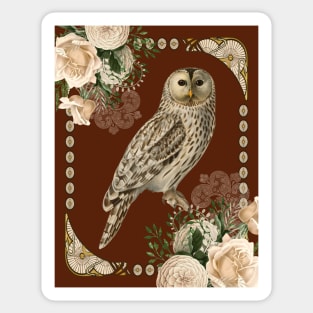 Barn Owl with Ivory Roses in Art Nouveau Influence Sticker